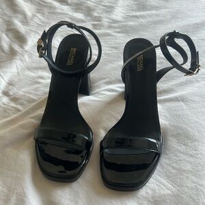 Michael Kors open toe black patent leather heel